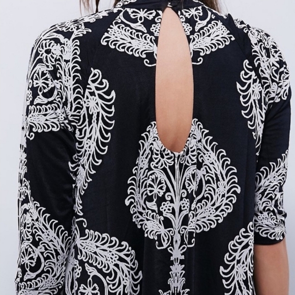 Free People Black Taupe Fiesta Floral Long Sleeve Mini Shift Dress Womens XS - Picture 3 of 14